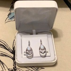 Simulated Opal and CZ Earrings